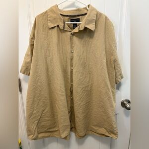 Shaquille O’Neal XLG Tan Button-Up Shirt. Mens Size 4XL. Linen and cotton blend